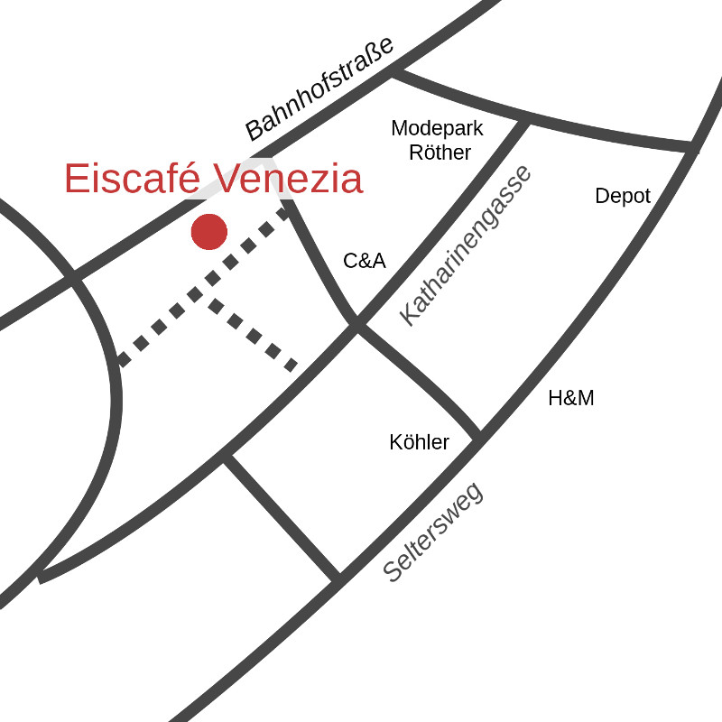 Unser Eiscafé zwischen Bahnhofstraße und Katharinengasse in Gießen